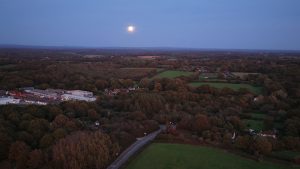 Drone flying over the South Downs countryside during an aerial survey