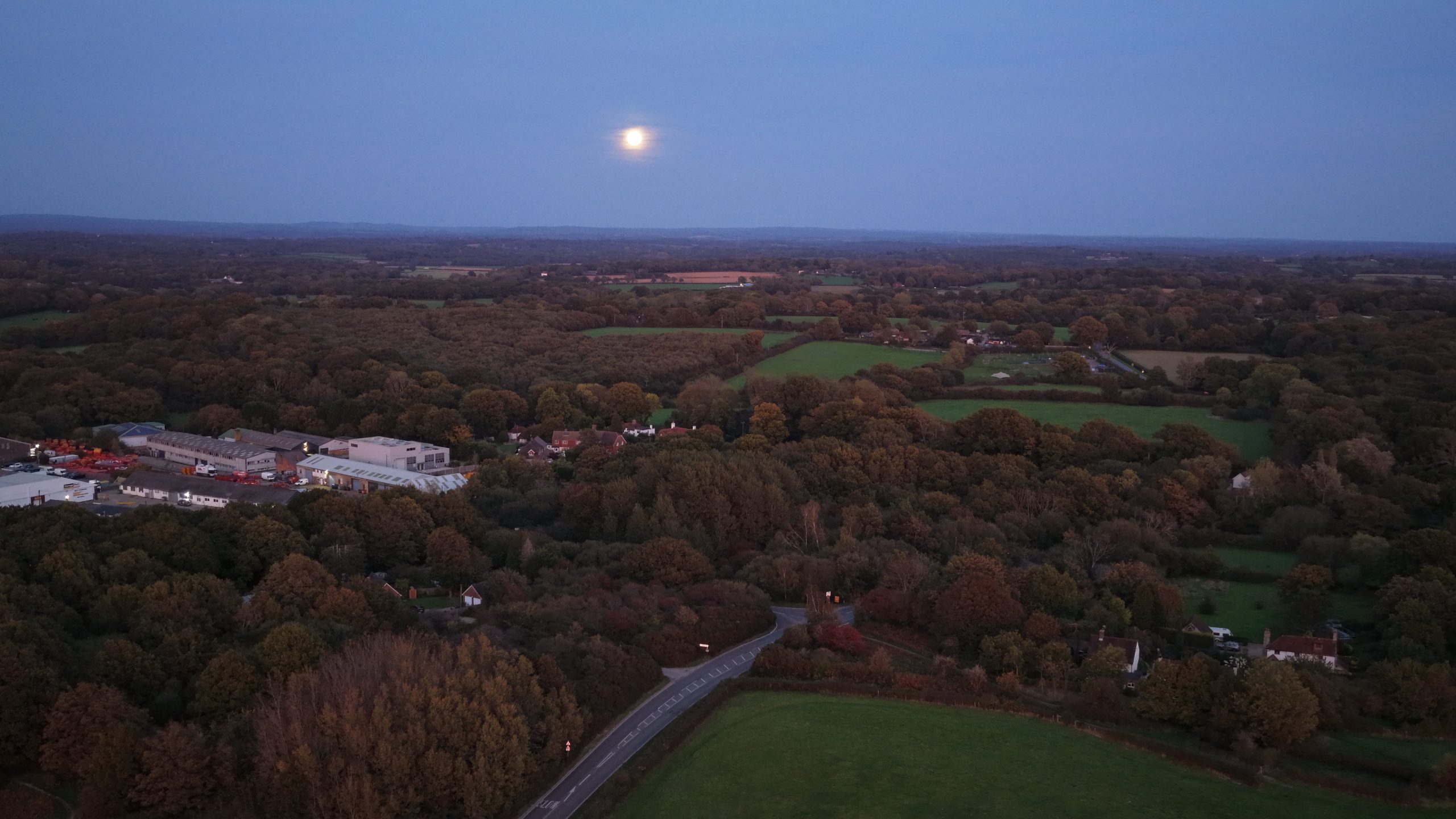Drone flying over the South Downs countryside during an aerial survey