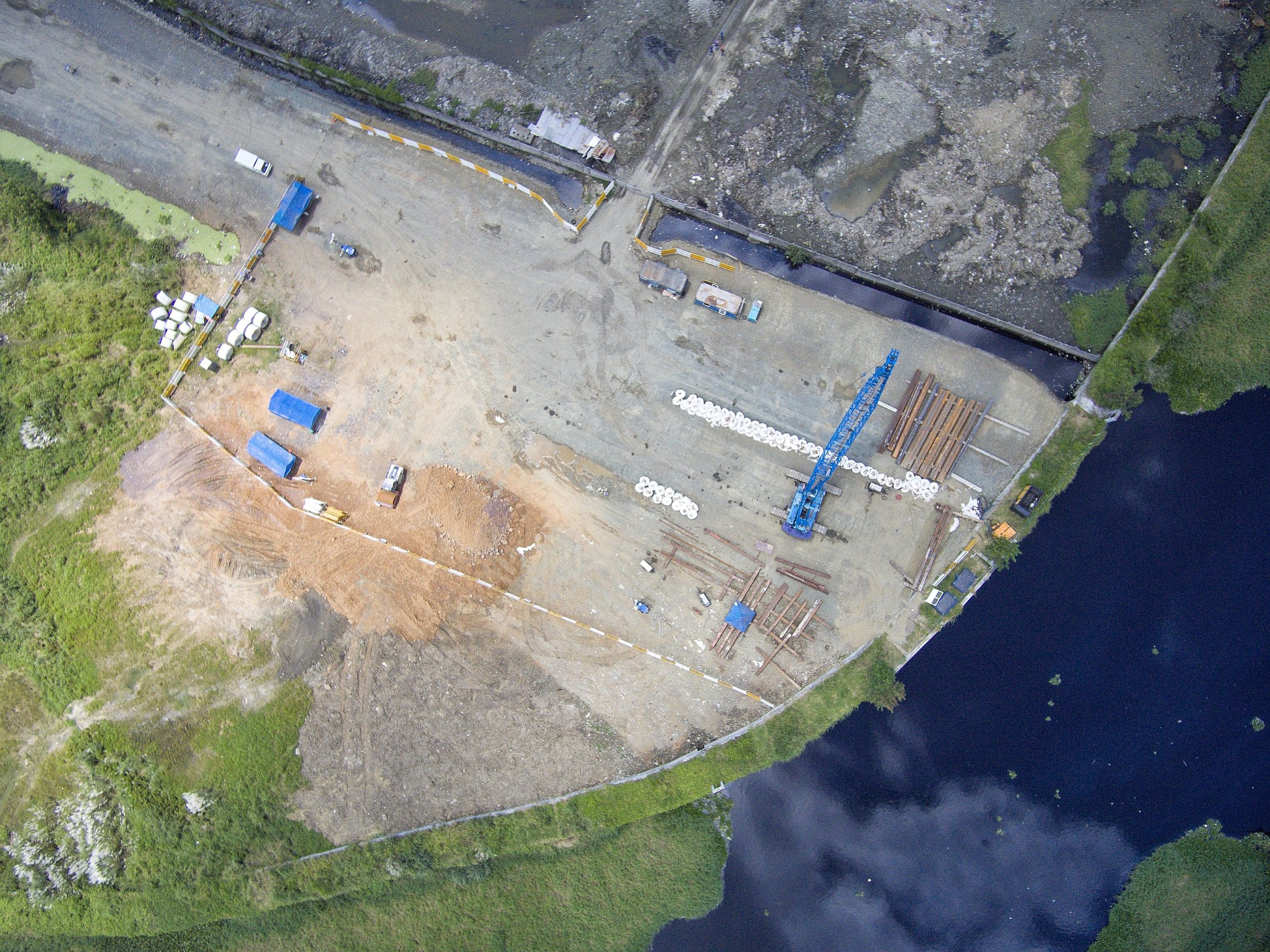 Aerial photography drone above a construction site in the South Downs